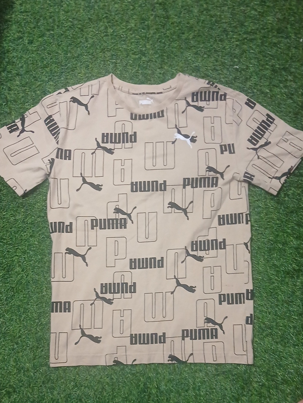 Puma Beige All-Over Logo Short Sleeve Tee